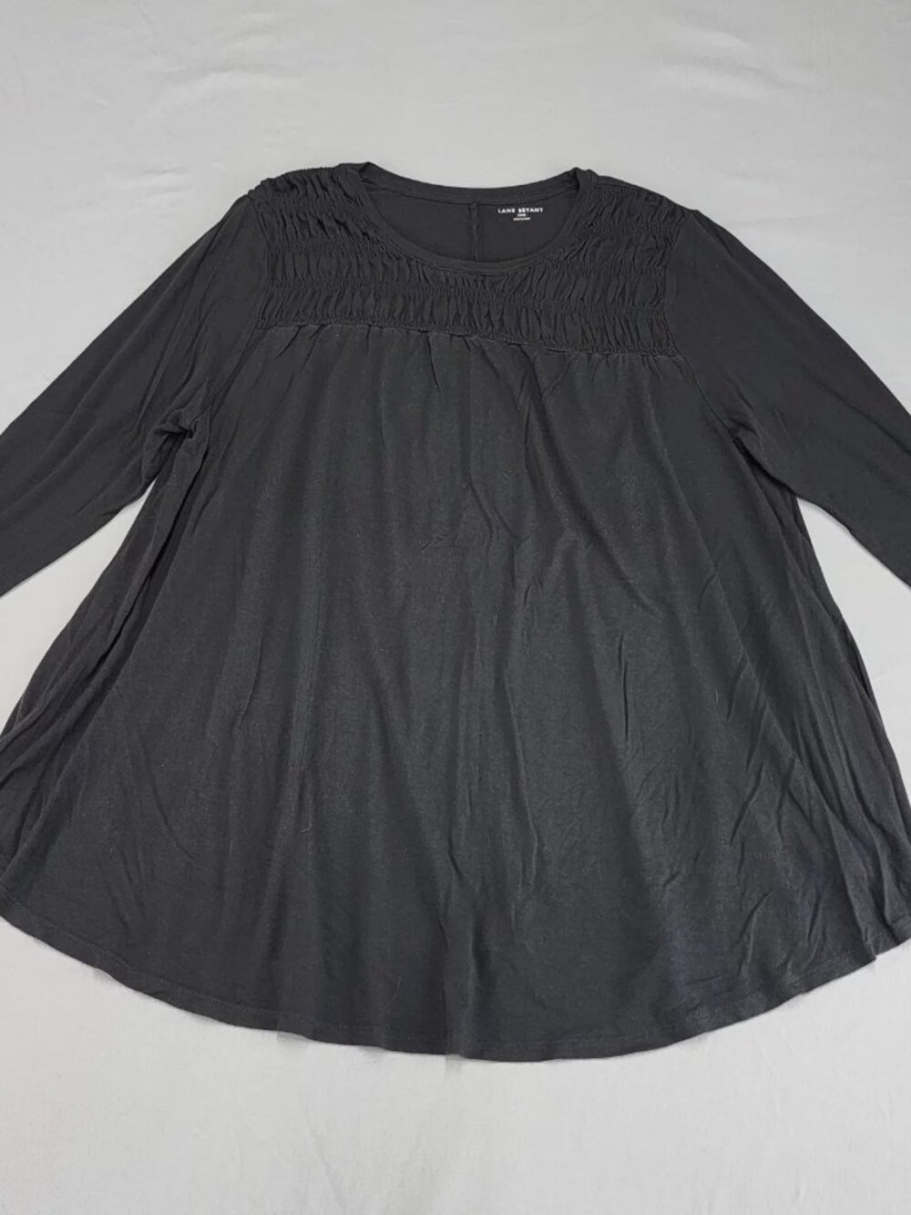 LANE BRYANT Plus XL Smocked Yoke Swing Tunic Top Charcoal Gray Long Sleeve